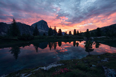 Scenic view of lake against sky during sunset