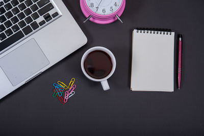 High angle view of coffee cup on table