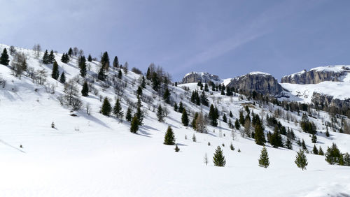 Scenic view of snow covered mountains against sky