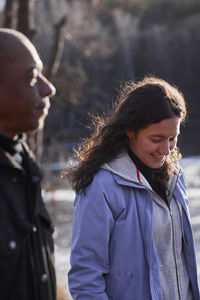 Smiling woman looking away