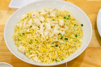 High angle view of meal served on table