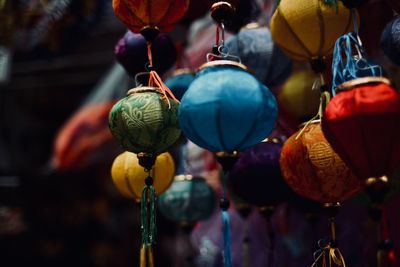 Low angle view of lanterns hanging at market stall