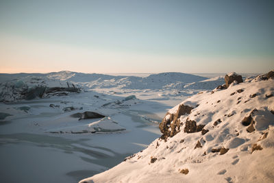 Scenic view of snowcapped mountains against sky