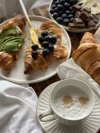 High angle view of breakfast on table
