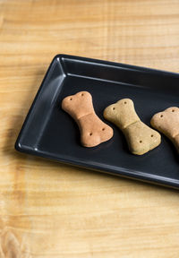 High angle view of cookies on table