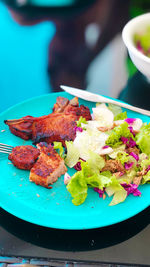 Close-up of food served in plate