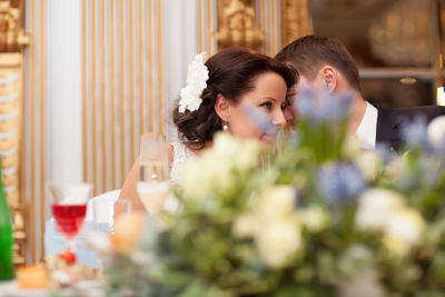 Newlywed couple at wedding ceremony