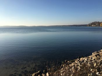 Scenic view of sea against clear sky