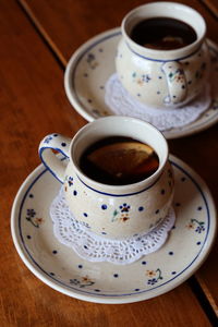 High angle view of coffee on table