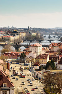 High angle shot of townscape against sky