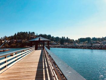 Scenic view of bridge against clear blue sky