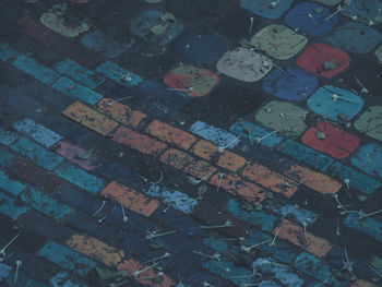 High angle view of text on street