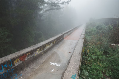 Scenic view of mountains in foggy weather