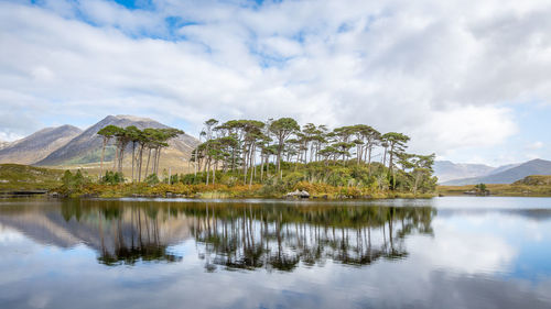 View of derryclare lough and pine island in connemara
