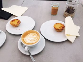 High angle view of breakfast on table