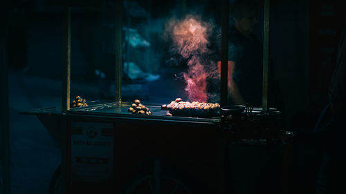 Bonfire on barbecue grill at restaurant