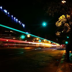 Light trails on road at night