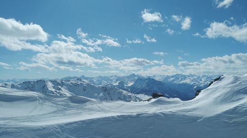 Scenic view of snowcapped mountains against sky