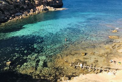 High angle view of rocks on beach