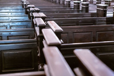 Close-up of empty chairs