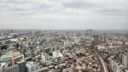 High angle view of cityscape against sky