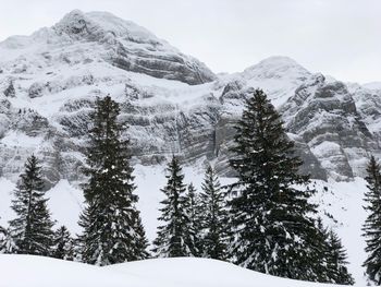 Scenic view of snow covered mountains against sky