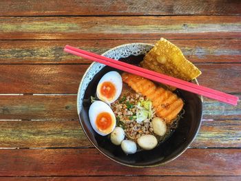 High angle view of food in bowl on table