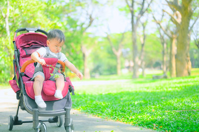 Full length of cute baby in park