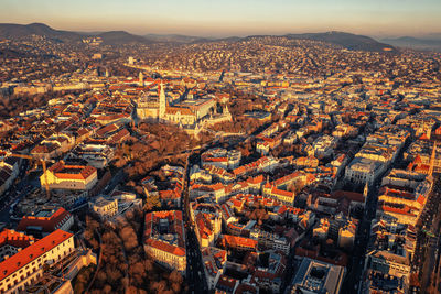 View of the residential districts of budapest at sunset. the old town.