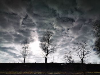 Silhouette trees on field against sky