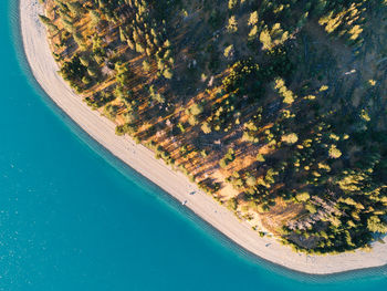 Aerial view of lake tekapo at dusk, new zealand