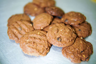 Close-up of cookies in plate on table