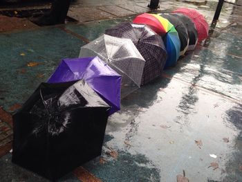 High angle view of multi colored umbrellas