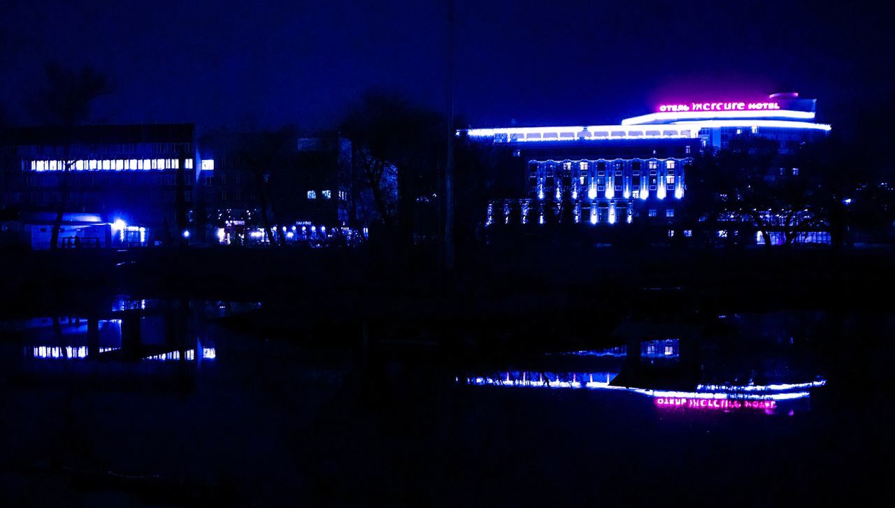 night, illuminated, water, built structure, architecture, outdoors, sky, no people, nature