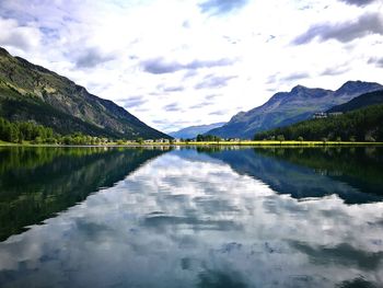 View of lake against cloudy sky