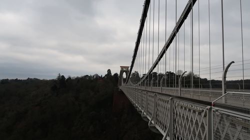 View of suspension bridge against cloudy sky