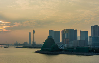 View of skyscrapers against cloudy sky