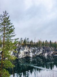 Reflection of trees in lake against sky