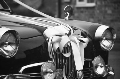Close-up of vintage car during wedding