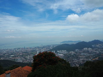 High angle view of cityscape against sky