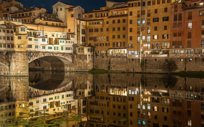 Reflection of buildings in city at night