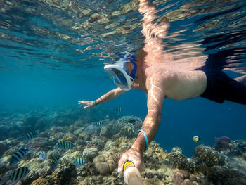 Woman swimming in sea