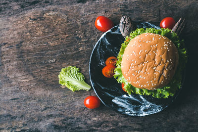 Close-up of burger in container