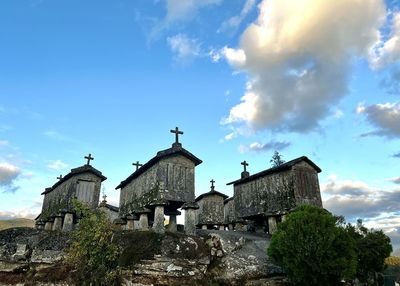 Low angle view of buildings against sky