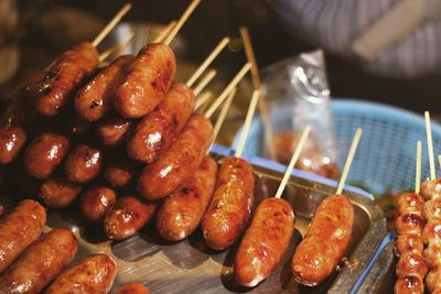 Close-up of meat on barbecue grill