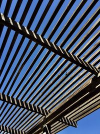 Low angle view of wooden structure against sky