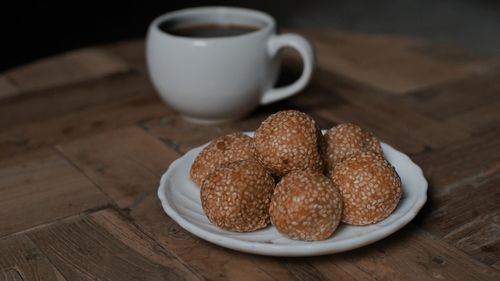 High angle view of breakfast served on table