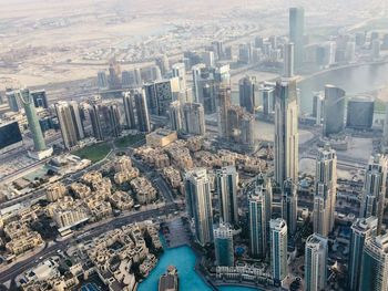 High angle view of city buildings