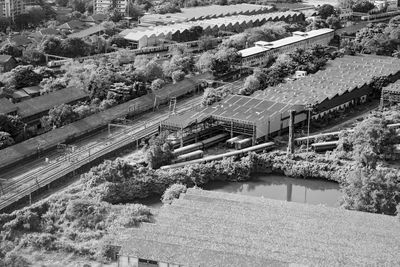 High angle view of parel train yard in mumbai city