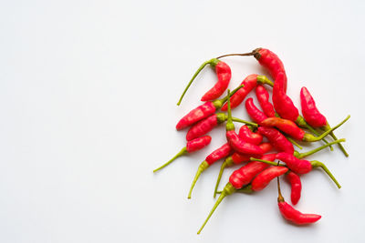 Close-up of red chili pepper against white background